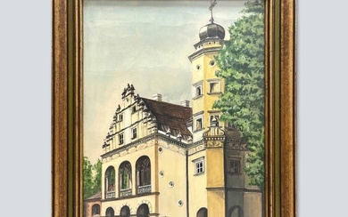 Oil Painting on Poddebice. Late Renaissance palace from 1610-1617, expanded in the 18th and 19th