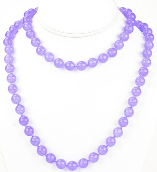 Opera Length Hand Knotted Lavender Jade Necklace