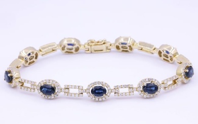 Oval Sapphire and Diamond Yellow Gold Bracelet 8.63 Carat