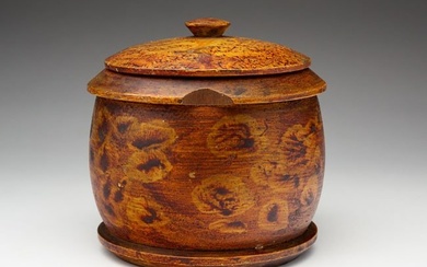 PAINT-DECORATED TREENWARE COVERED CANISTER (JAR).