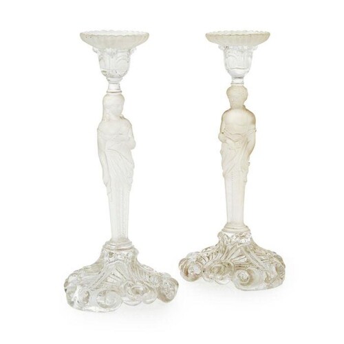 PAIR OF BACCARAT FROSTED AND MOULDED GLASS CANDLESTICKS 20TH...