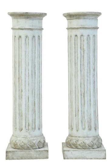 PAIR OF FAUX STONE CARVED WOODEN COLUMNS