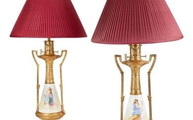 PAIR OF FRENCH PORCELAIN AND GILT METAL MOUNTED LAMPS