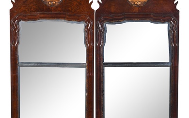 PAIR OF GEORGE III STYLE PARCEL-GILT MAHOGANY MIRRORS 44 1/2 x 18 1/4 in. (113 x 46.4 cm.)