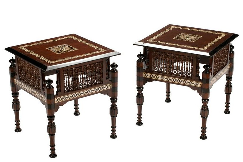 PAIR OF MOORISH STYLE INLAID & CARVED TABLES