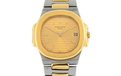 PATEK PHILIPPE - a Nautilus bracelet watch. Stainless steel case with yellow metal bezel. Case width