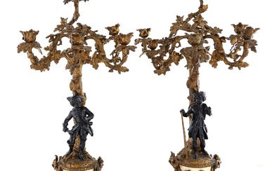 Pair French Bronze and Marble Six-Light Candelabra (2pcs)