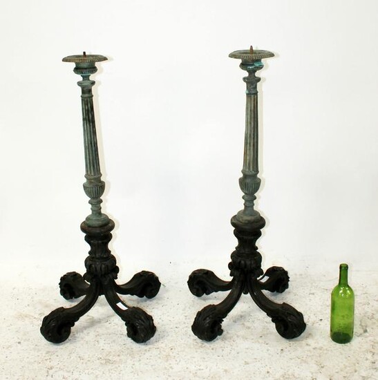 Pair Italian candle holders on quadriped base