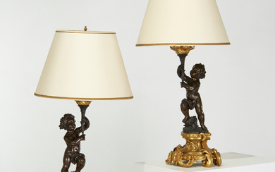 Pair Louis XVI style bronze figural lamps