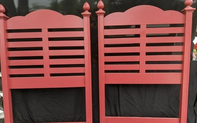 Pair Painted Red Wood Bed Twin Headboards