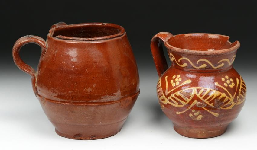 Pair of 19th C. Spanish Glazed Pottery Vessels