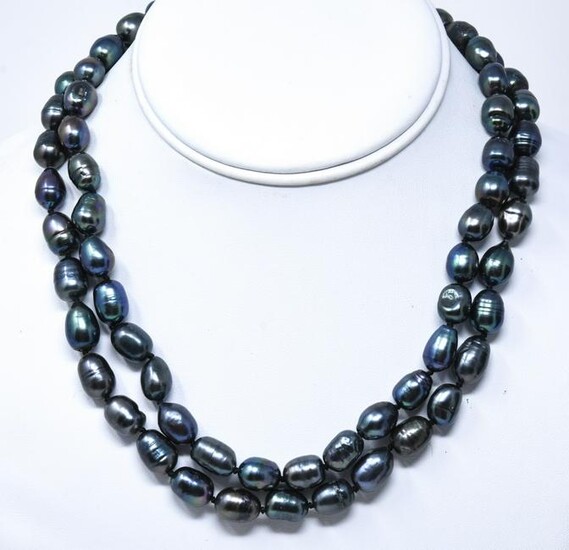 Pair of Black Tahitian Baroque Pearl Necklaces