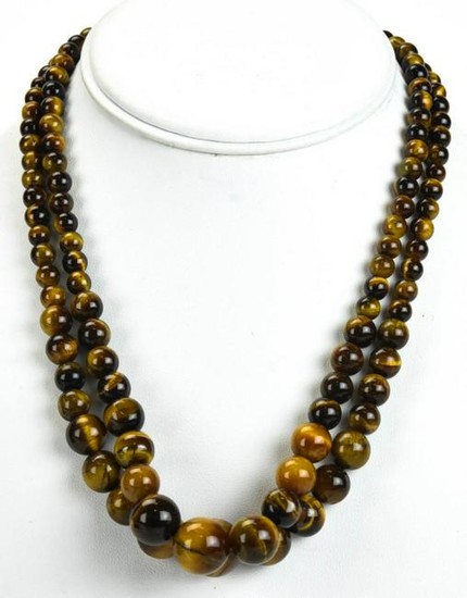 Pair of Carved Tiger's Eye Beaded Necklace Strands