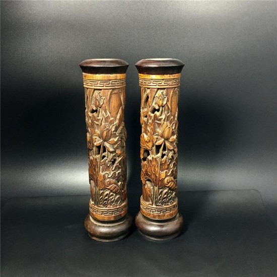 Pair of Chinese Bamboo Incense Tubular