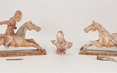 Pair of Chinese Carved Wood Figures on Horseback