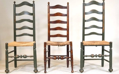 Pair of Green-Painted Ladderback Side Chairs