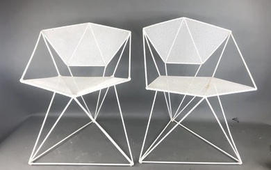 Pair of MCM Style White Painted Metal Chairs