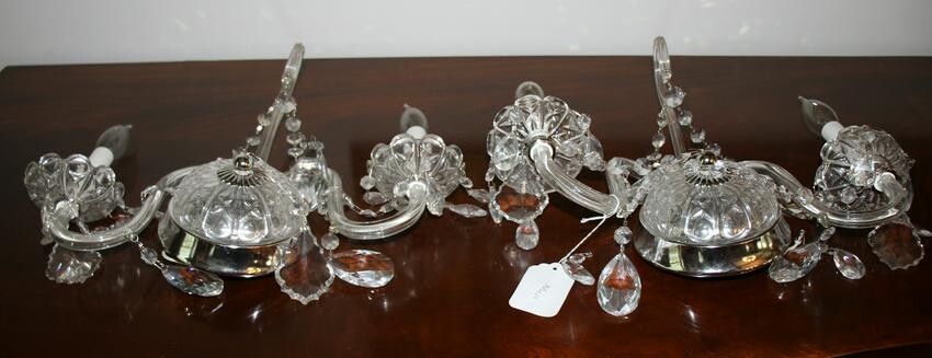 Pair of Schonbek Crystal Two Arm Wall Sconces
