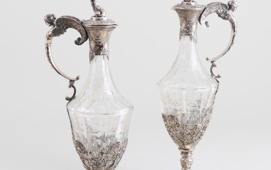 Pair of Tiffany & Co. Silver-Mounted Cut Glass Ewers