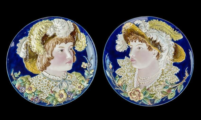 Pair of Victorian Ceramic Portrait Plates