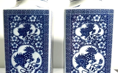 Pair of Vintage Chinese Porcelain Blue & White Vases