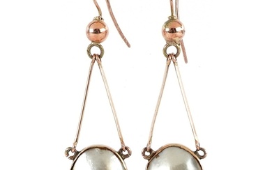 Pair of antique 9ct rose gold mother of pearl drop earrings,...