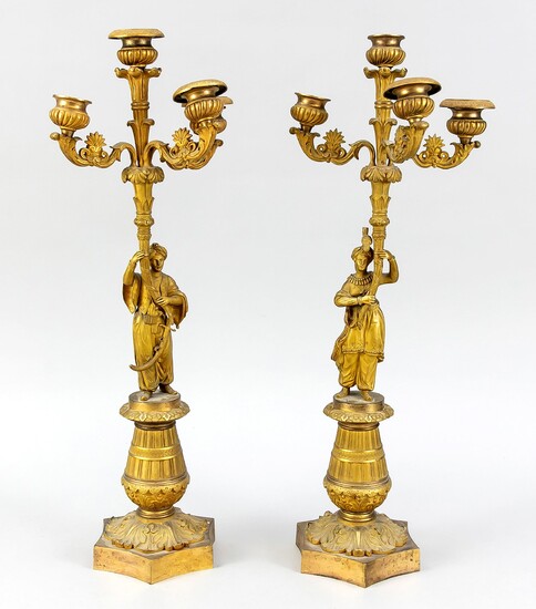 Pair of candlesticks, 19th century, gilded bronze