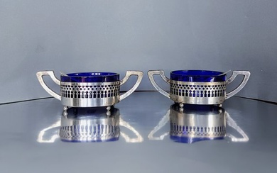 Pair of gallery openwork - Salt cellar - .800 silver, Baccarat glasses