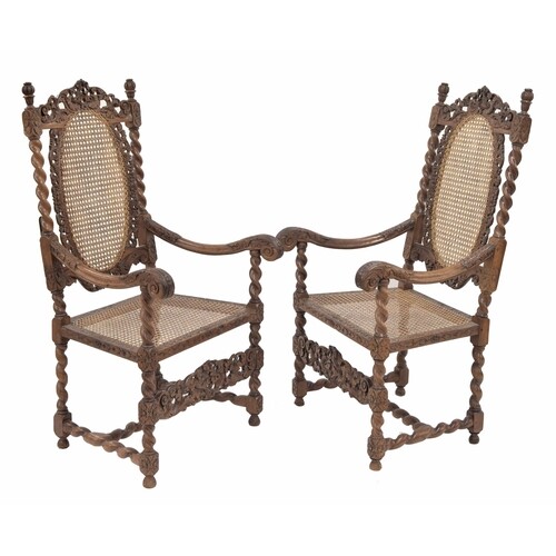 Pair of late 17th century and later Flemish walnut and cane ...