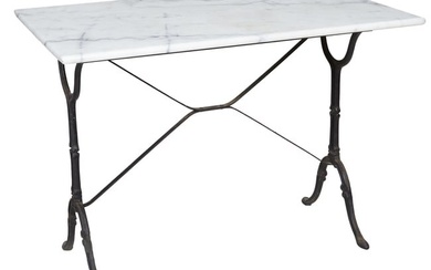 Parisian Style Marble and Black Cast Iron Bistro Table, 20th c., H.- 28 1/2 in., W.- 39 1/2 in., D.