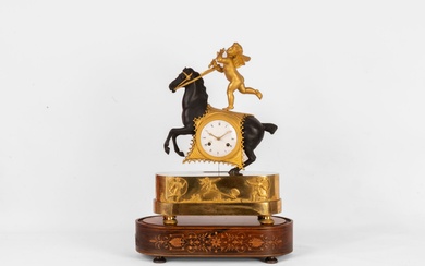 Pendule en bronze patiné et bronze doré,... - Lot 185 - Alexandre Landre Paris