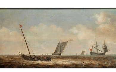 Pieter Mulier d. Ä., 1615 Haarlem – 1670 ebenda, KLEINES BOOT MIT FISCHERN AUF HOHER SEE, DIE IHRE NETZE EINHOLEN