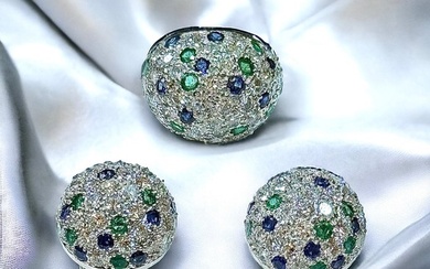 Platinum - 2 piece jewellery set - 3.00 ct Diamond - Emeralds
