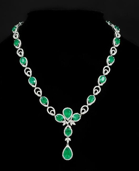 Platinum, Emerald and Diamond Necklace