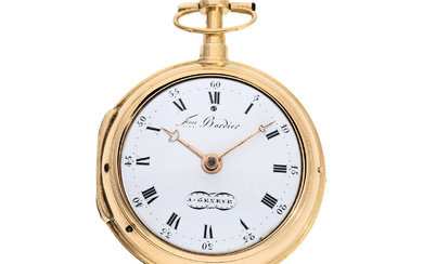 Pocket watch: heavy gold pair case verge watch repeater on bell, Freres Bordier a Geneve No.60999, Geneva for the English market, Hallmarks 1794