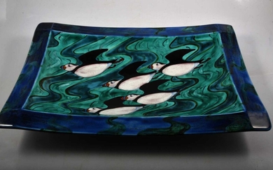 Poole Pottery 'Puffins' rectangular platter, signed by N Massarella.