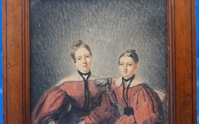 Portrait of two young women (1) - Watercolor - Late 19th century