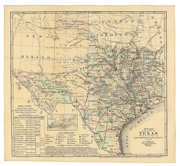 ROESSLER, ANTON R. | New Map of the State of Texas Prepared and Published for Albert Hanford's Texas State Register for 1876. New York: Ed. W. Welcke & Bro. Photo-Lithographers, 1876