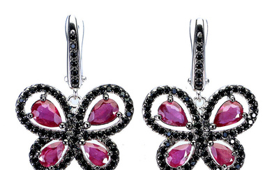 RUBY AND SPINEL SILVER EARRINGS.