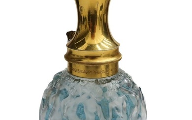 Rene Lalique Blue Frosted Art Glass Calendal Perfume Bottle Flacon Molinard