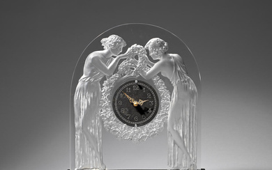 René Lalique 'Deux Figurines' mantel clock, designed 1926