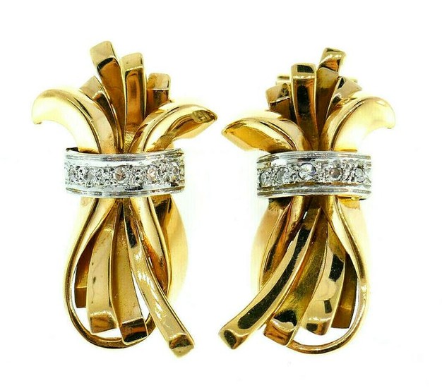 Retro 18k Yellow Gold Diamond Earrings