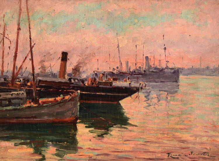 Romain JOUVEAU (XIX-XX) "Evening effect, port of Toulon" hsp sbd 29x40