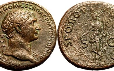 Roman Empire Trajan AD 108-110 Æ Sestertius Very Fine; roughness to rev.