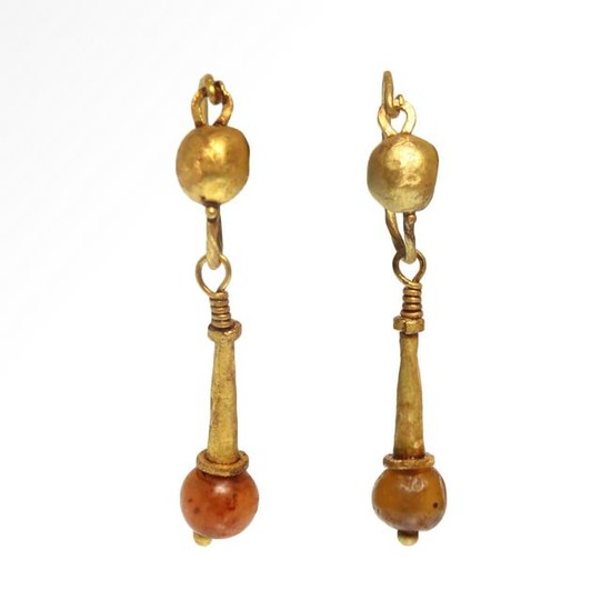 Roman Gold and Cornelian Pendant Earrings