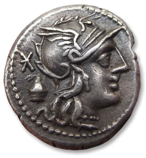 Roman Republic. C. Cassius, 126 BC. AR Denarius,Rome mint - sharply struck example, great toning