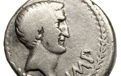 Roman Republic. Mark Antony. AR Denarius,42 BC - SOL in TEMPEL
