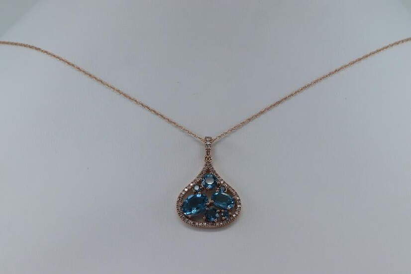 Rose Gold Diamond Necklace/ London Blue Topaz