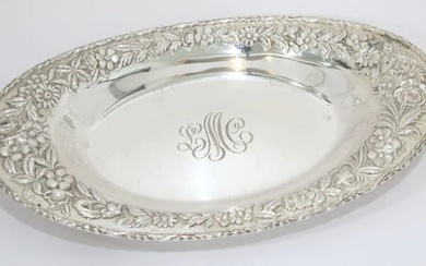S. KIRK & SON STERLING SILVER ANTIQUE FLORAL REPOUSSE OVAL DISH 60