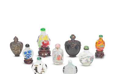 SEVEN GLASS SNUFF BOTTLES AND TWO METAL BOTTLES 19th/20th century
